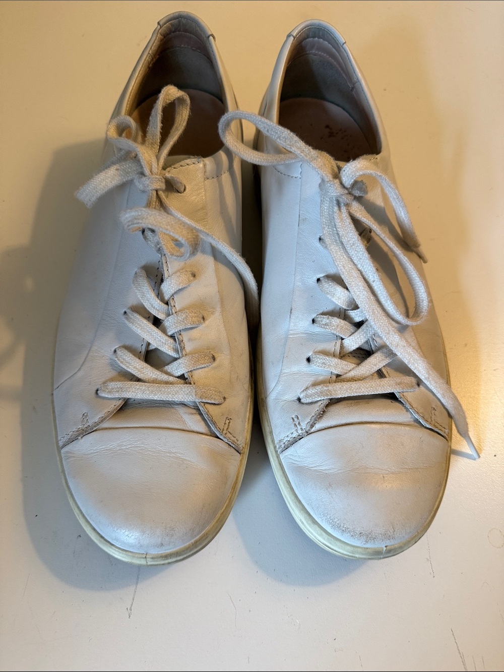 Ecco Men's White Leather Low-Top Lace-Up Sneakers